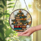 Christmas Book Tree Stained Glass Suncatcher: Festive Holiday Decor